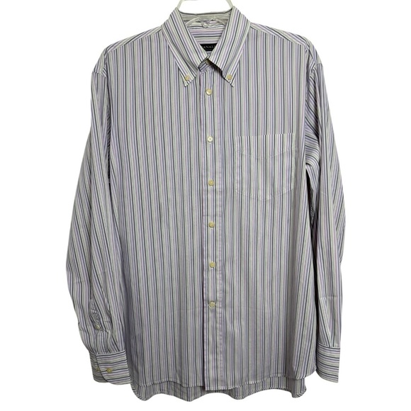 Canali Striped Button Dress Shirt Size Large Made in Italy Long Sleeve Cotton - Picture 2 of 6